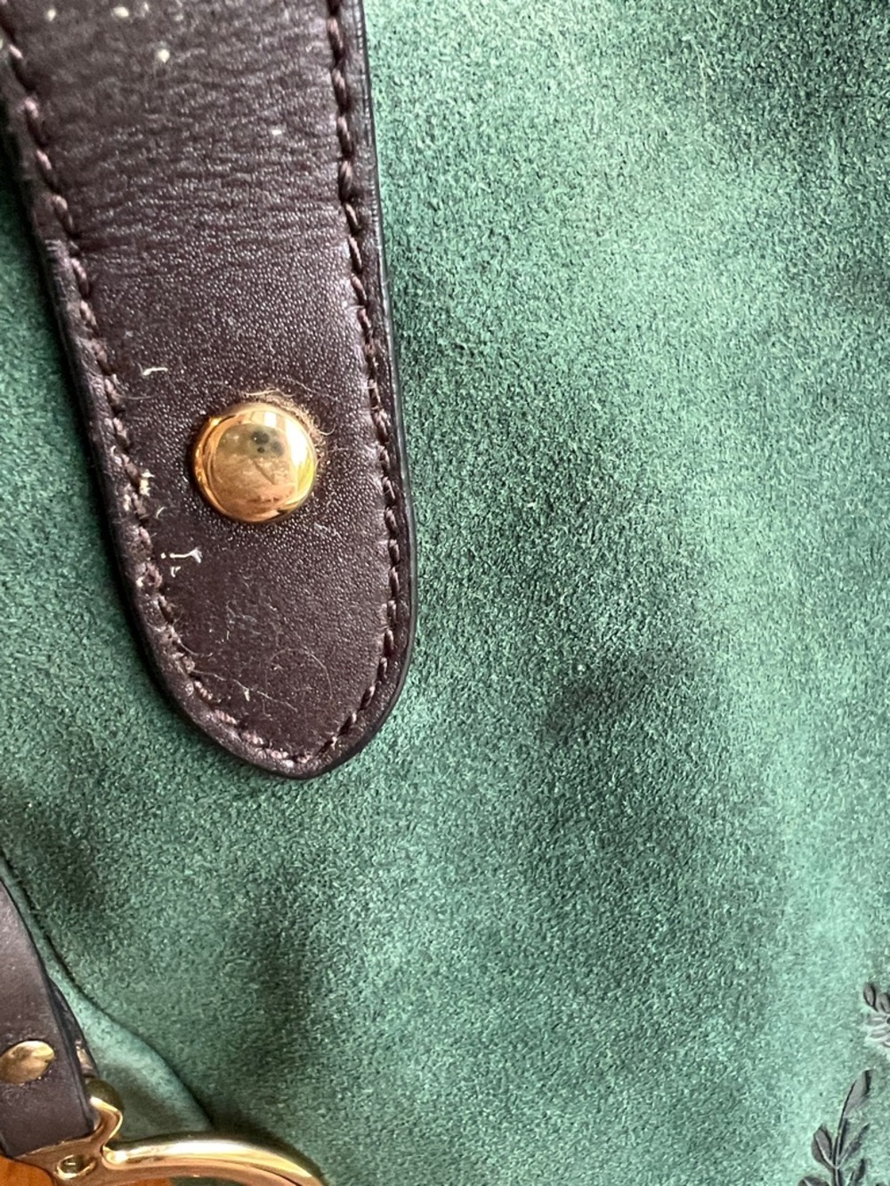 Lauren Ralph Lauren Deep Green Suede Tote with Black Leather Straps - Picture 6 of 11